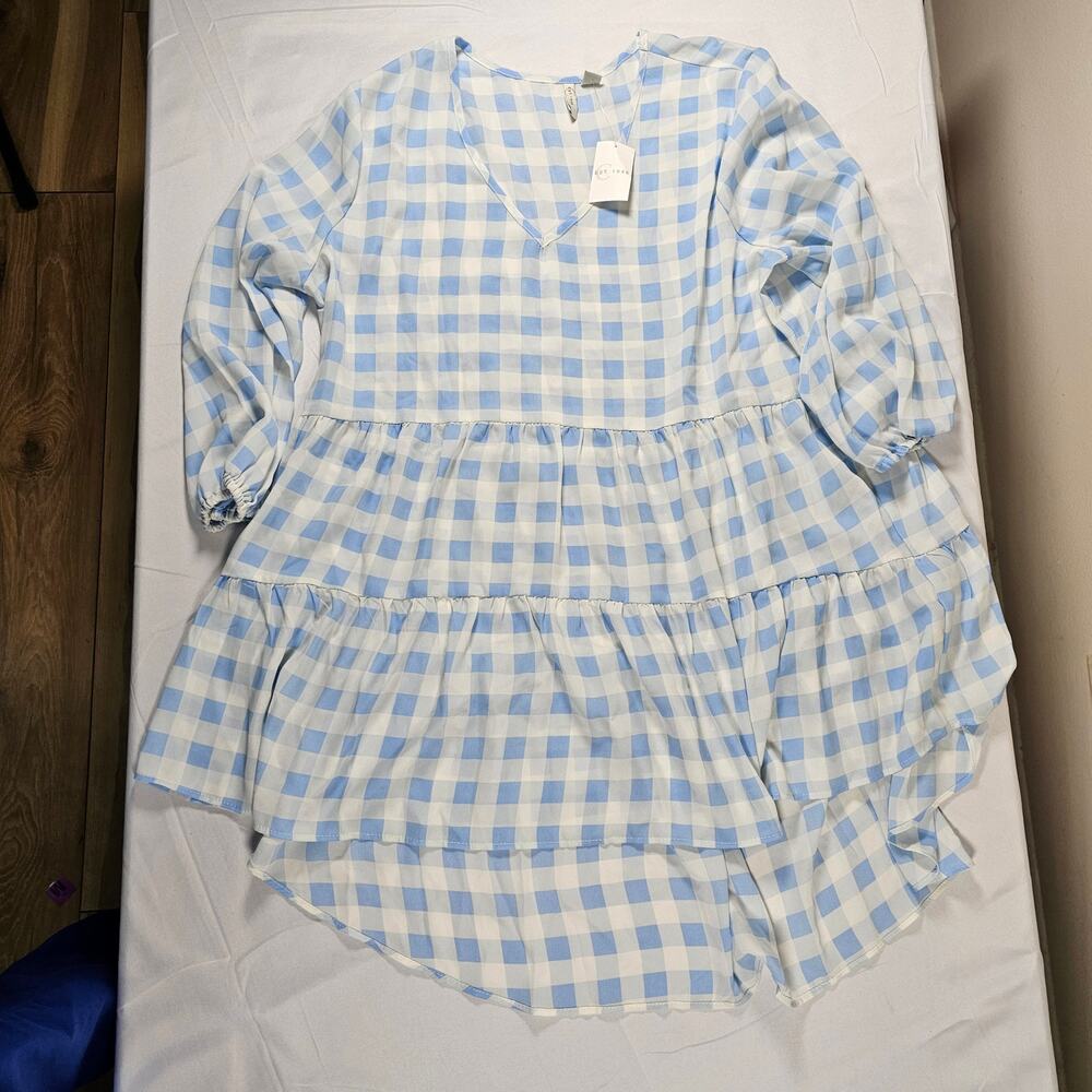 J.M.‎ Sportswear Blue Gingham Tiered Babydoll Dress NWT Size Large